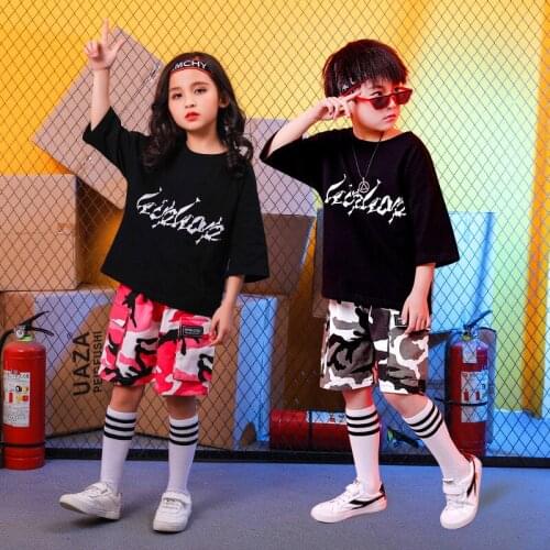 Girls Boys Jazz Dance Clothing for Kids T Shirt Tops Jogger Pants Loose Performance Show Hip Hop Ballroom Dancing Costumes Wear