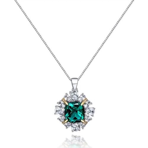 Necklace New Style 10 * 11 fat square red green diamond color separation electroplating S925 pure silver luxury feminine jewelry