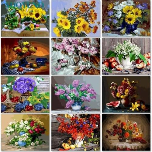 PhotoCustom Acrylic Paint By Numbers Flower DIY 60x75cm Oil Painting By Numbers Digital Canvas Painting Scenery Home Decor Wall