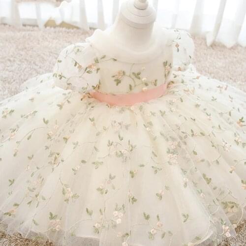 PLBBFZ Toddler Baby Girl Dress Flower Dresses Baptism Girl Clothes Lace Embroidery First Birthday Party Princess Lace Tutu Dress