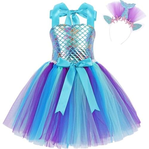 Girls Mermaid Princess Dress Gaara Cosplay Halloween Show Clothing Props Child Baby Holiday Party School Activities Disfraces