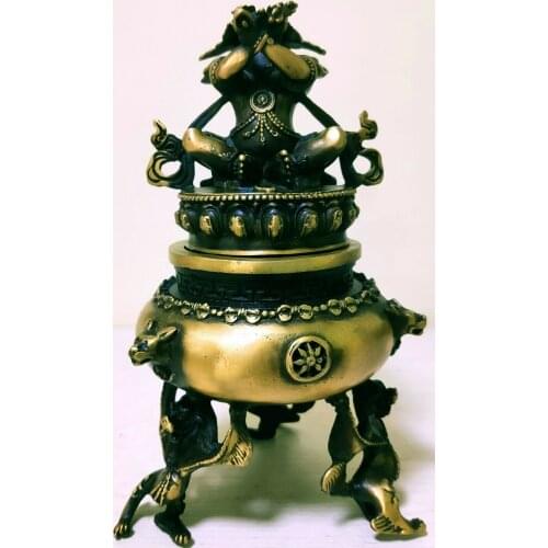 Antique Tibetan Buddhist Bronze Vajrasattva Buddha Statue Censer Incense Holder