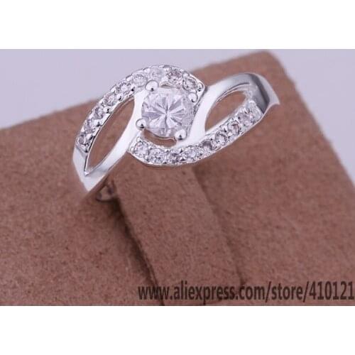 R142 Lucky Charm Silver Color Rings For Women Fashion Jewelry Wholesale Women Accessorie Fashion Inlaid Stone Dual-circle Ring