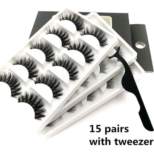 Wholesale 15 Pairs 3D Mink Lashes Natural False Eyelashes Dramatic Fluffy Soft Volume Cross Reusable Eyelash MaKeup with tweezer