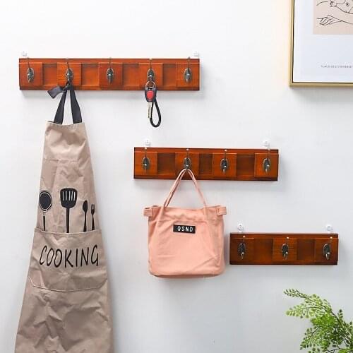 Retro Wooden Door Back Moving Hook Creative Home Wall Hole-Free Coat and Cap Coat Hook