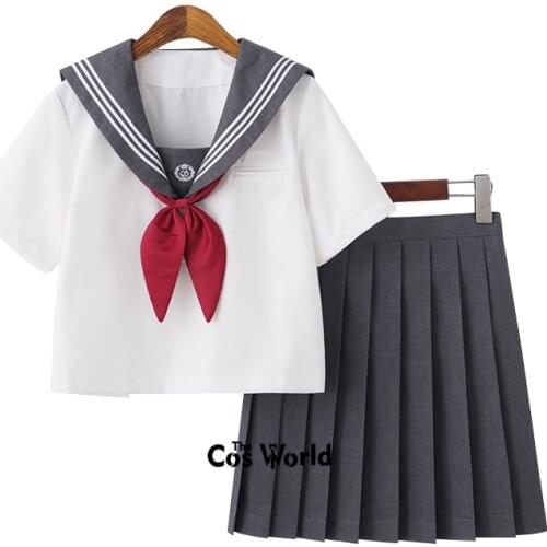 Gray White Summer Navy Sailor Suit Tops Skirts JK High School Uniform Class Uniform Students Cloth