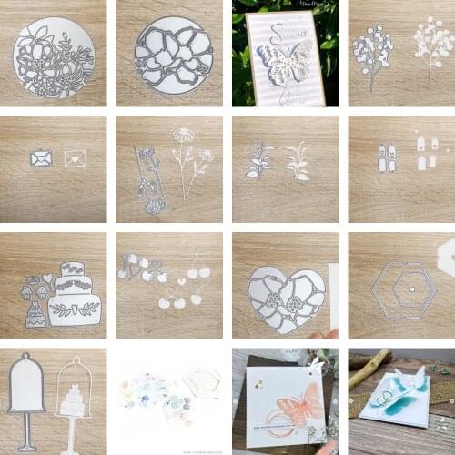 Butterfly Leaves Flower Heart Cherries Cutting Dies and Stamps Scrapbook Diary Decoration Stencil Embossing Template DIY New