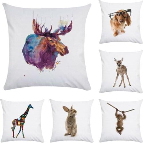 Modern Decorative Pillows Cases Animal Cushion Cover Monkey Rabbit Cat Dog Rabbit Tiger hrow Pillowcase45x45cm CR198