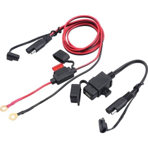 SAE to USB 2.1A Waterproof USB Charger Quick Port Cable Adapter with Fuse for Motorcycle Cellphone Tablet GPS