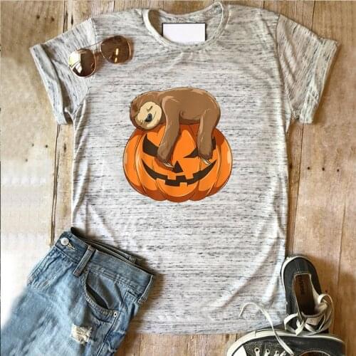 Sloth Themed Halloweens Tops Women 2021 Streetwear Vintage Aesthetic Clothes Sloth Pumpkin Halloween Tshirts Woman Black