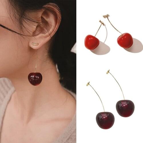 Cherry Fruit Shaped Drop Earrings for Women New Japan Korean Sweet Girls Earrings Cute Brincos Line Pendientes Jewelry Gifts