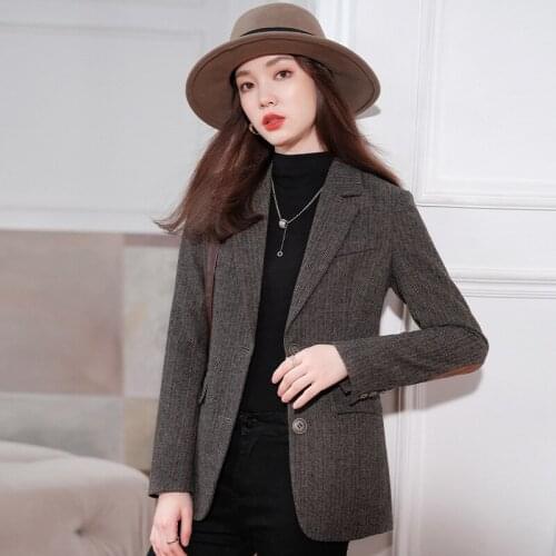 2021 New Small Suit Coat Womens High Sense of Temperament Leisure Long Sleeve Autumn Suit Collar Coat Blazer Women
