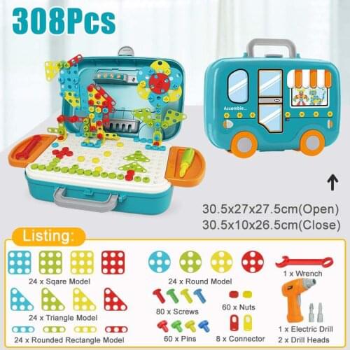 132/308Pcs Boy Toys Electric Drill Toys Simulation Tool DIY Assembled Model Kit Educational Building Toys Sets Screwing Toys