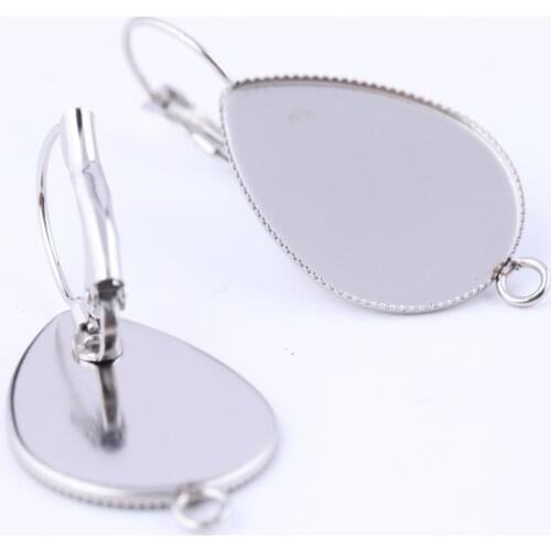 20pcs stainless steel lever back earring findings 18x24.3mm dia blank teardrop cabochon base accessories for earrings