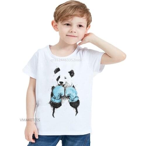 2018 Summer Girls & Boys Short Sleeve T shirts The Boxing Panda Winner Print T-shirt Baby Kids Funny Animal Clothing