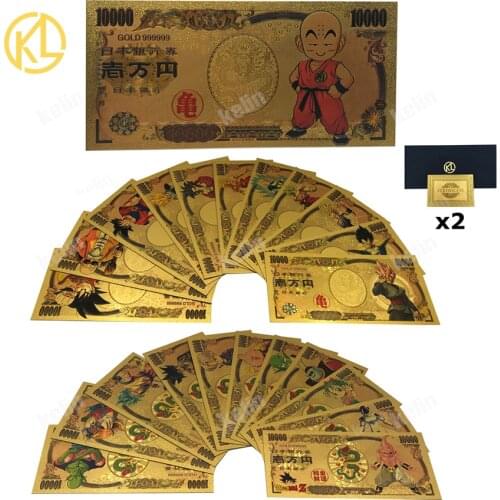 28 Designs Japanese Anime Dragon DBZ-Son-Goku Vegeta-Broli-Buu 10000 Yen Gold plastic Banknotes Set for classic childhood memo