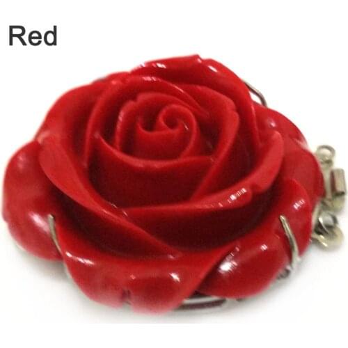 3 Rows 40mm Red Carved Rose Flower Style Necklace Jewelry Clasp