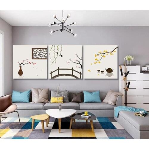 3pcs Oil Paint Chinese simple Landscape Pictures Painting by Numbers Wall art Triptych canvas painting Gift for Home Decor