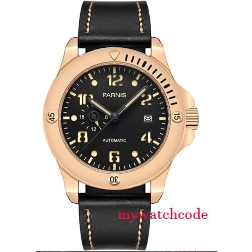 43mm parnis black dial 316 steel case sapphire glass miyota automatic mens watch