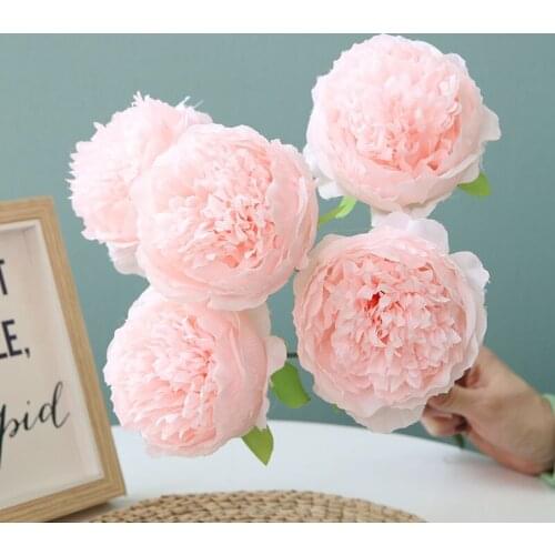 5 Heads Artificial Flowers Peony Bouquet Silk Peony Flowers Bridal Bouquet Fall Vivid Fake Flowers for Wedding Home Decoration