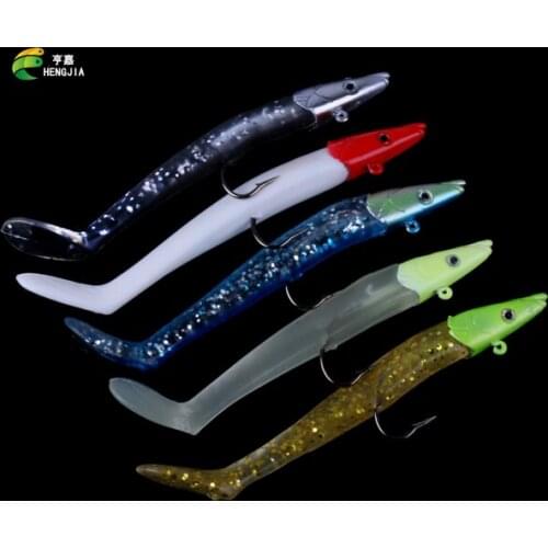 HENGJIA 5pcs Soft Fishing Lure Bait 11cm 19g 3D Eyes Jig Fish Head Sinking Fishing Lure Freshwater Saltwater Soft Bait for Pesca