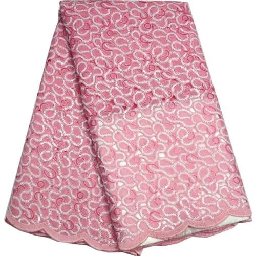 5yards/pc) High quality handcut African organza lace fabric in pink with elegant sequins embroidery for party dress OP72