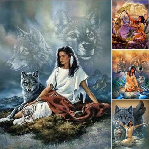 5D Diamond Painting Square/Round Beauty and the Wolf Rhinestone Embroidery Art Picture Cross Stitch Kit Mosaic Home Decoration