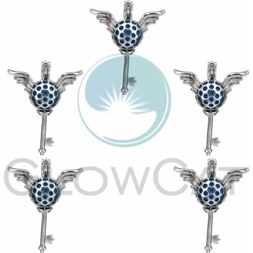 5X Wing Pearl Cage Jewelry Findings Cage Locket Pendant Essential Oil Diffuser Locket For Oyster Pearl Necklace