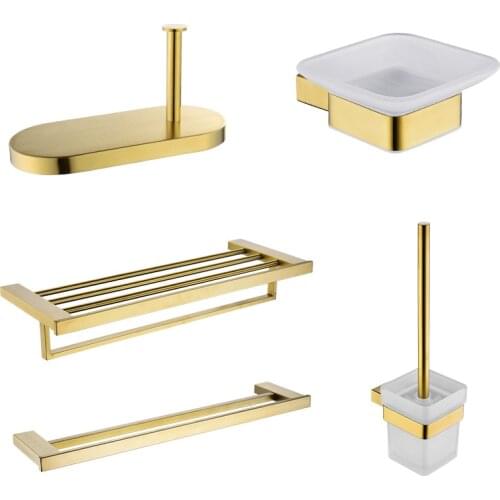 Bathroom Accessories Brushed Gold Toothbrush Holder Metal Wall Toilet Roll Paper Holder SUS304 Stainless Steel Bath Set Hooks