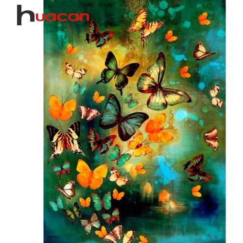 Huacan 5D Diamond Embroidery Complete Kit Butterfly Diamond Mosaic Painting Full Animals Beaded Pictures Bedroom Decoration