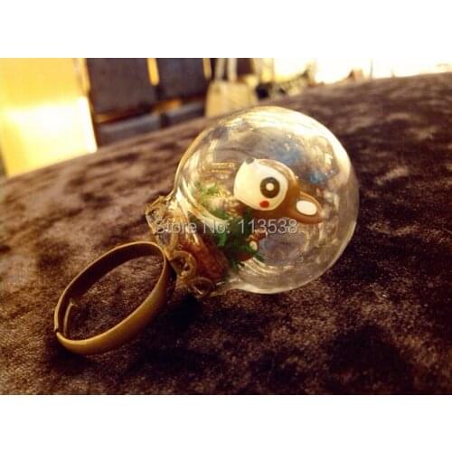 Free Ship! 10sets/lot 30*20mm glass globe with antique bronze lace ring setting findings set glass bubble DIY vial pendant