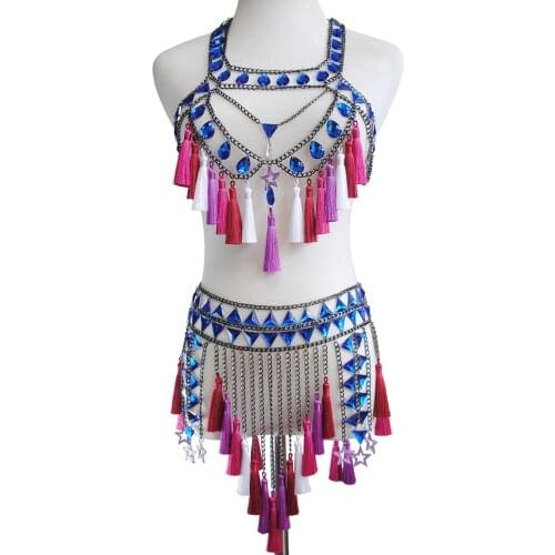 Tassel Chain Tops Bra Halter Necklace Bikini Wear Chain Dress Nightclub Dress Party Festival Wear Burning Belly Chains Jewelry