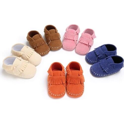Baby PU Leather Shoes Fringe Hard Sole Infants Boys Girls Baby Moccasins Shoes Rubber Sole Anti-slip Toddlers