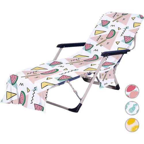 Fruits Series Summer Recliner Towel Soft Microfiber Beach Chair Cover with Side Pocket Watermelon Pineapple Print Lounge Towel