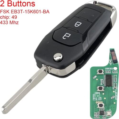 FSK EB3T-15K601-BA 2 Buttons Flip Smart Car Remote Key with ID49 PCF7945P Chip Fit for Ford Ranger F150 2015 2016 2017 2018