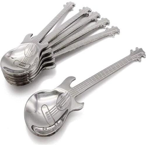 Guitar Coffee Teaspoons,4 Pcs Stainless Steel Musical Coffee Spoons Teaspoons Mixing Spoons Sugar Spoon(Silver)