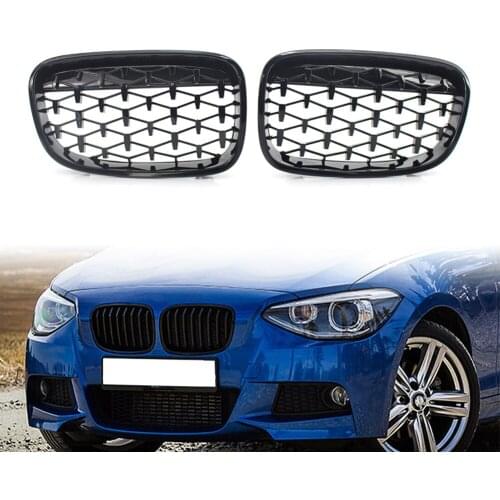 ABS Car Front Kidney Grill For 2011 2012 2013 2014 BMW F20 118i 120i 125i 1Series Glossy Black Diamond Meteor Style Grille