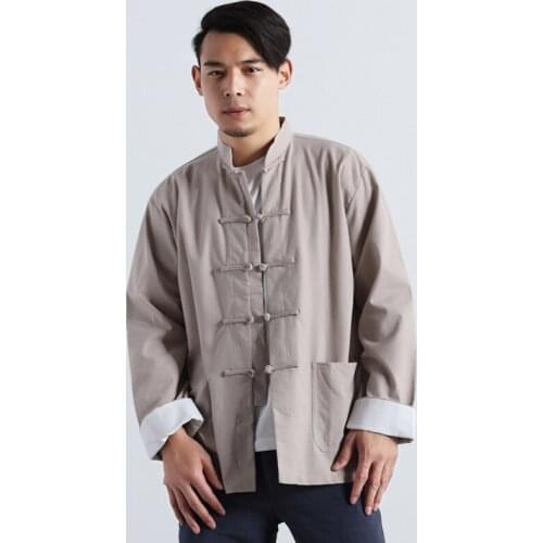 Cotton Traditional Chinese Shirt Tang Suit Top Blouse Long Sleeve Kung Fu Tai Chi Uniform Jacket Oriental Clothes Men KK3105