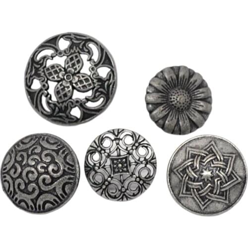 50 Pieces Round Mixed Antique Silver Vintage Metal Buttons Flower Decorative Silver Color for Sewing Decor Knitting Crochet