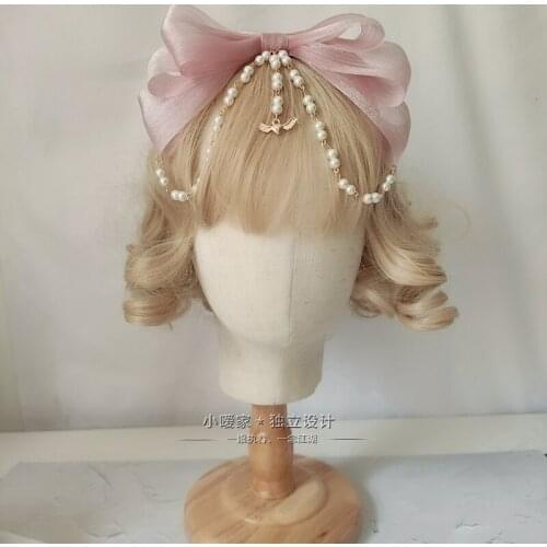 Lolita Hair Clasp Handmade KC Gorgeous Headdress Bowknot Bead Chain Ornaments Hair Accessories Angel Handle