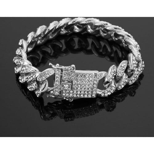 Trendy MIAMI CUBAN LINK Bracelets Micro Full Cubic Zirconia HipHop Bling Jewelry Hipster Men Women Curb Butterfly Clasp Chains