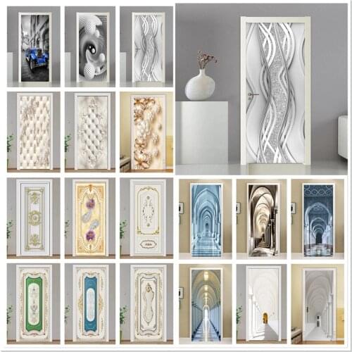Bedroom PVC Door Sticker Modern 3D DIY European Fashion Wallpaper Living Room Art Door Poster Self-Adhesive Mural Stickers Home
