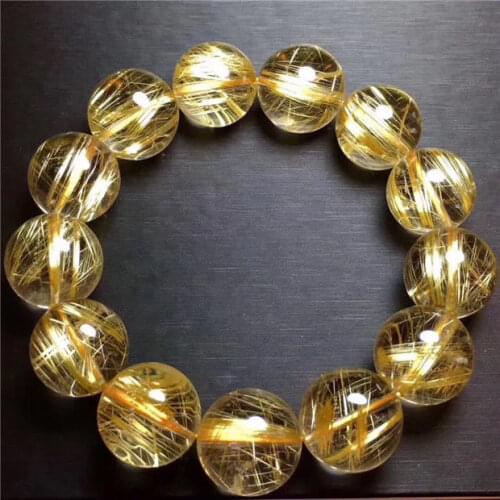 Natural Gold Hair Crystal Brazilian Collection Beads Bracelet AAAAA+ 18.8-18mm