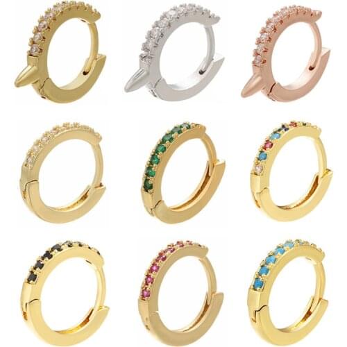 1 Piece Hoop Earrings Small Cubic Zircon Trendy Blue CZ Jewelry Rose Gold Silver Color Black Aretes Rainbow Punk Rivet Spike