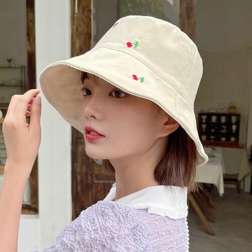 INS Hot Fruit Cherry Print Bucket Hats For Girls Women Double Side Reversible Fisherman Hat Panama Bob Hat Summer Sun Gorros
