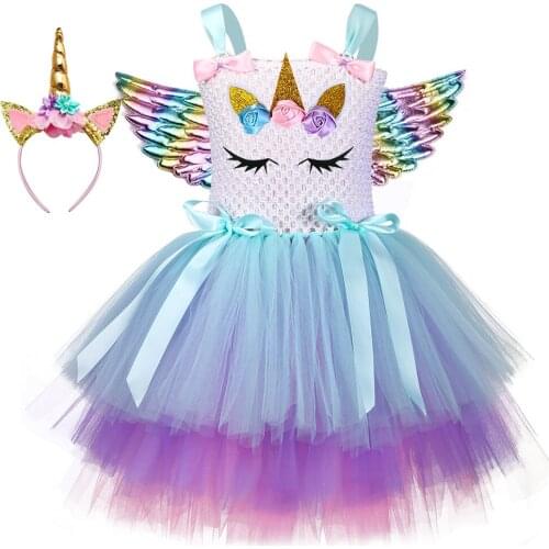 Pastel Girls Lol Unicorn Tutu Dress 3 Layers Tulle Princess Girl Birthday Party Dresses Kids Halloween Lol Dolls Unicorn Costume