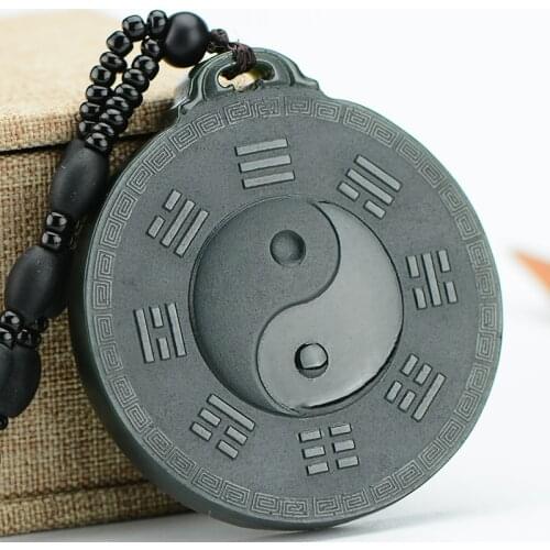 Natural 7A hetian black green jade pendant Tai Chi Zodiac the eight trigrams hand carved pendants necklace brand men women