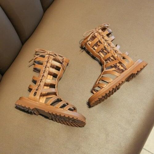 2021 Children Summer Shoes Girls Gladiator Sandals Cross-tied Boots Baby Kids Casual Shoes Roma Lace up High Top sandalias XZ069