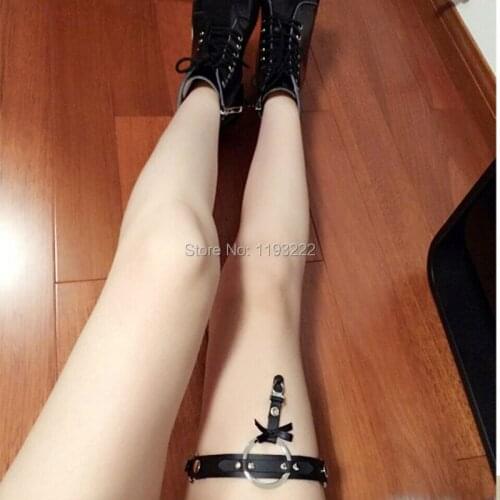 Sexy Punk Rock Gothic 100% Handmade Leather Leg Garter O Round Rivets Bow Bowknot Suspender Belt Loop Harness