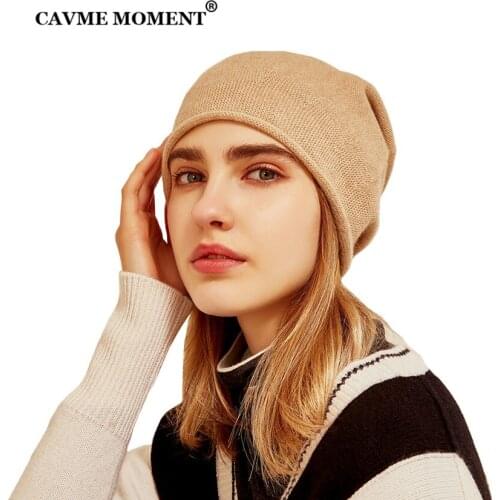 CAVME 100% Cashmere Skullies Beanies Unisex Women Mens Winter Hat Knitting Cashmere Hats Solid Color 51g Luxury Gift